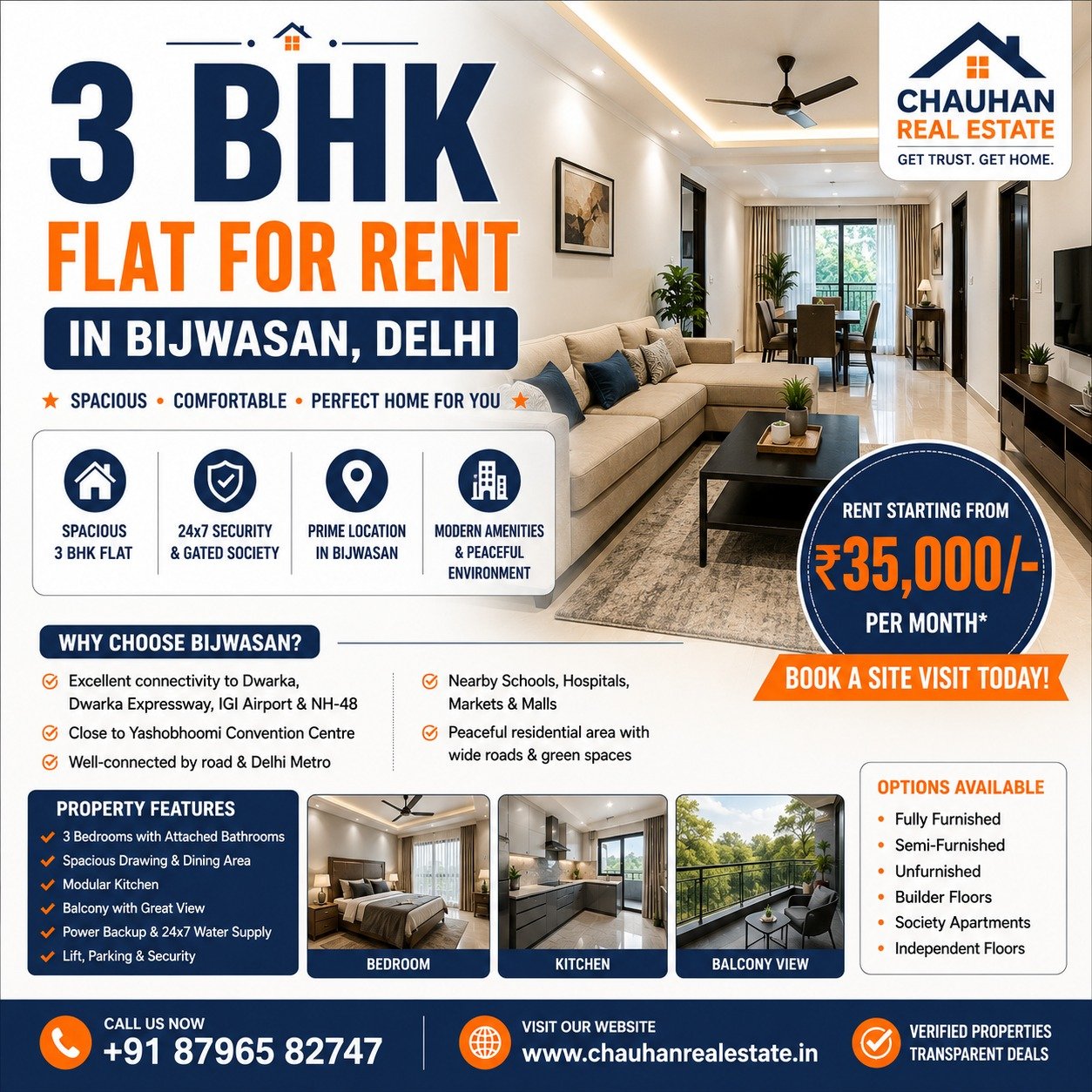 3 BHK flat for rent in Bijwasan Delhi
