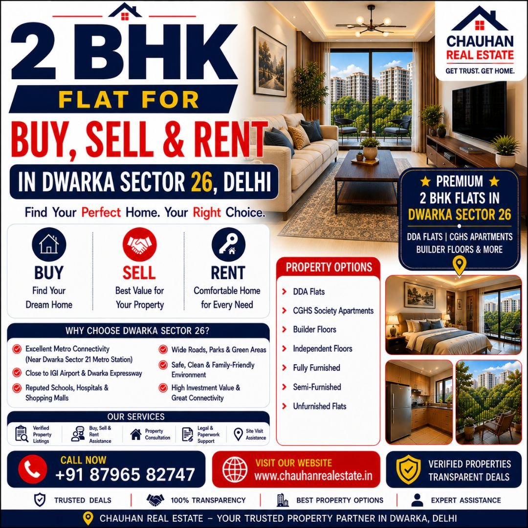 2 BHK Flat for Buy, Sell & Rent in Dwarka Sector 26 Delhi