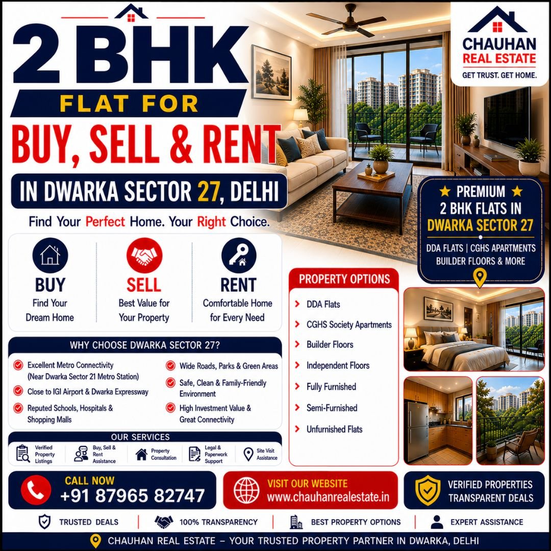 2 BHK Flat for Buy, Sell & Rent in Dwarka Sector 27 Delhi