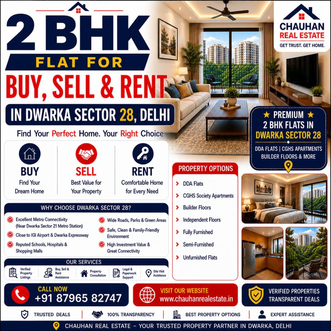 2 BHK Flat for Buy, Sell & Rent in Dwarka Sector 28 Delhi