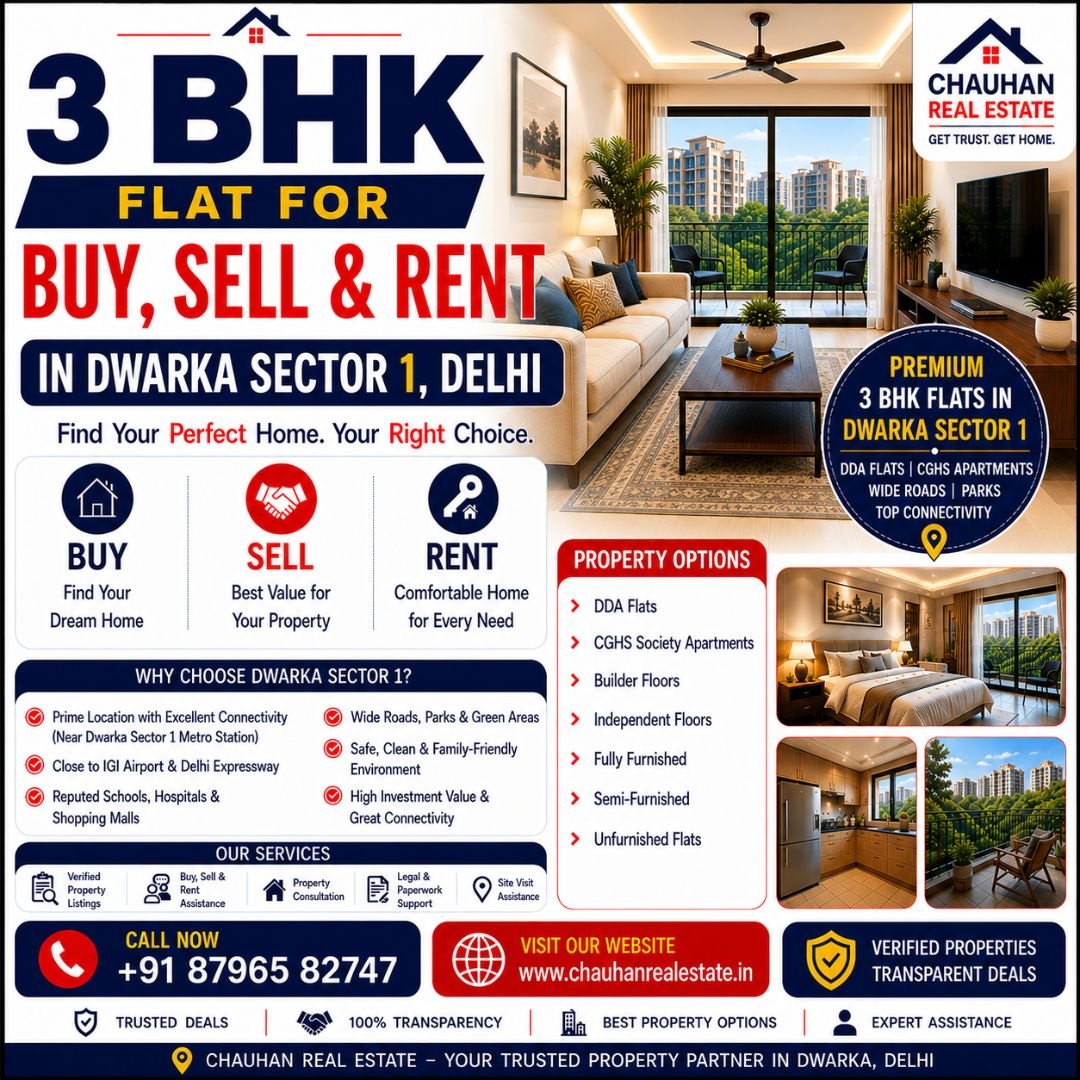 3 BHK Flat for Buy, Sell & Rent in Dwarka Sector 1 Delhi