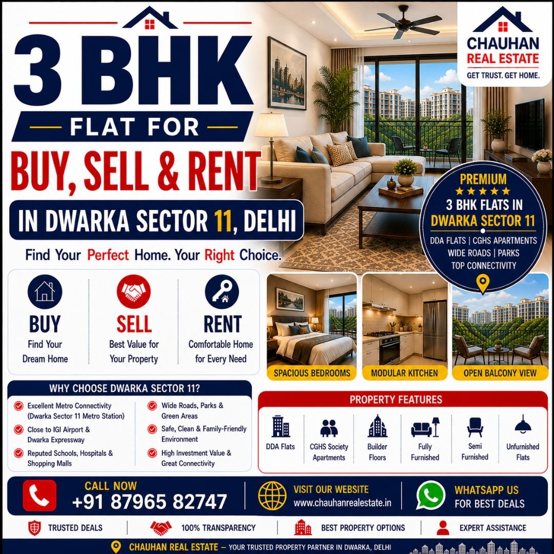 3 BHK Flat for Buy Sell & Rent in Dwarka Sector 11 Delhi