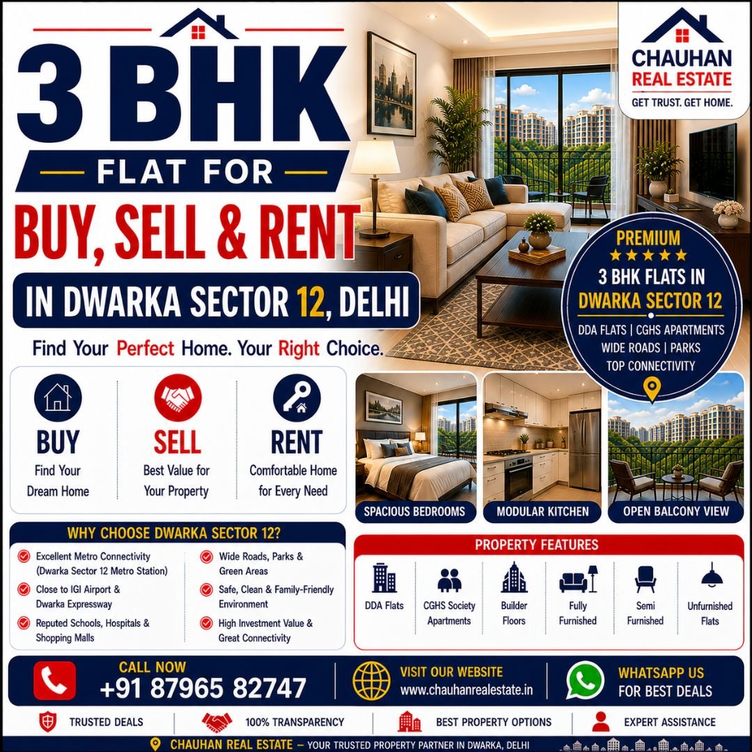 3 BHK Flat for Buy Sell & Rent in Dwarka Sector 12 Delhi
