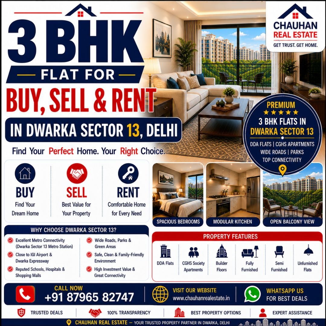 3 BHK Flat for Buy Sell & Rent in Dwarka Sector 13 Delhi