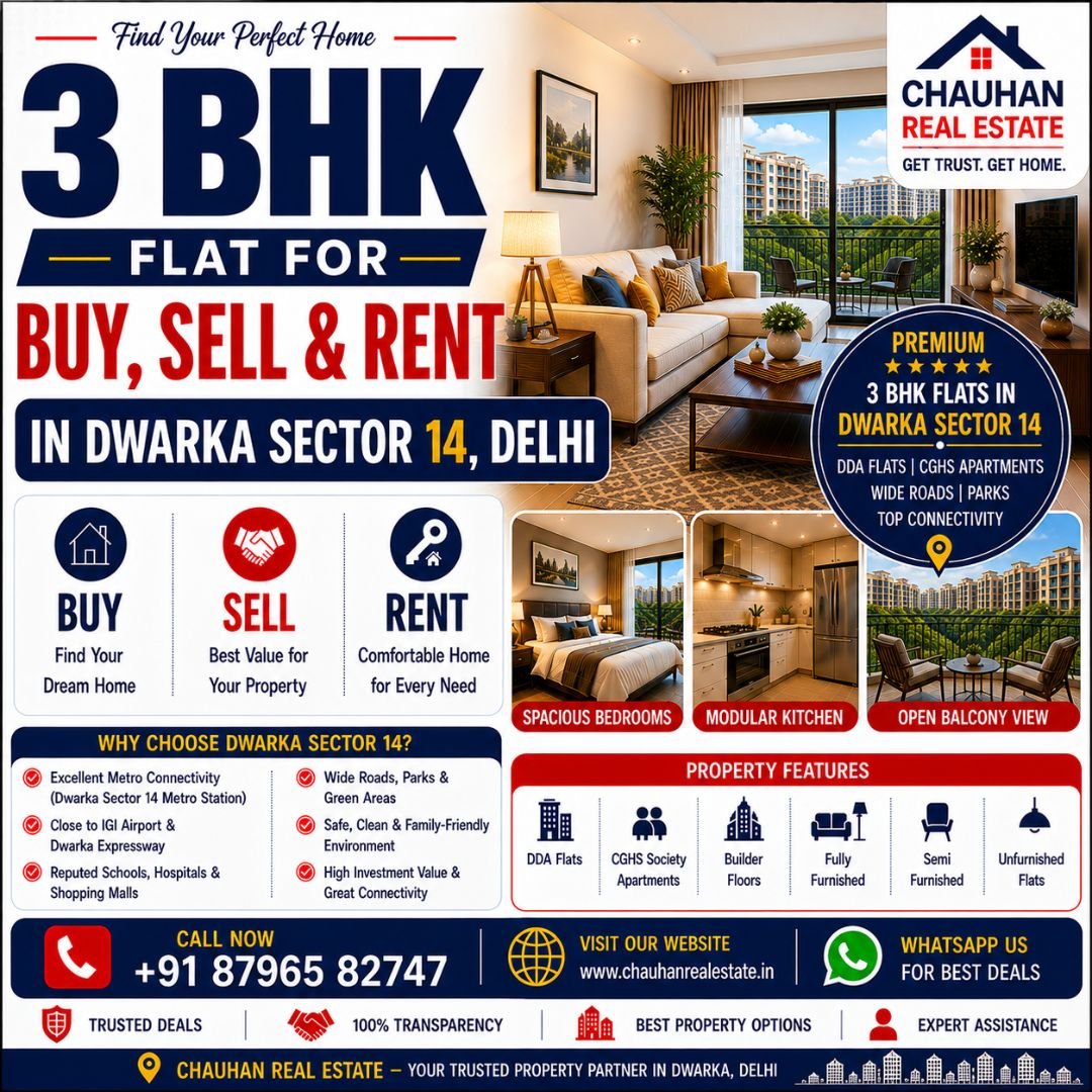 3 BHK Flat for Buy Sell & Rent in Dwarka Sector 14 Delhi