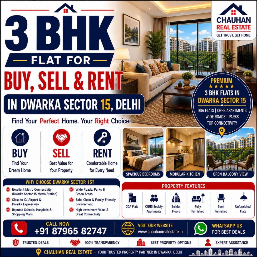 3 BHK Flat for Buy Sell & Rent in Dwarka Sector 15 Delhi