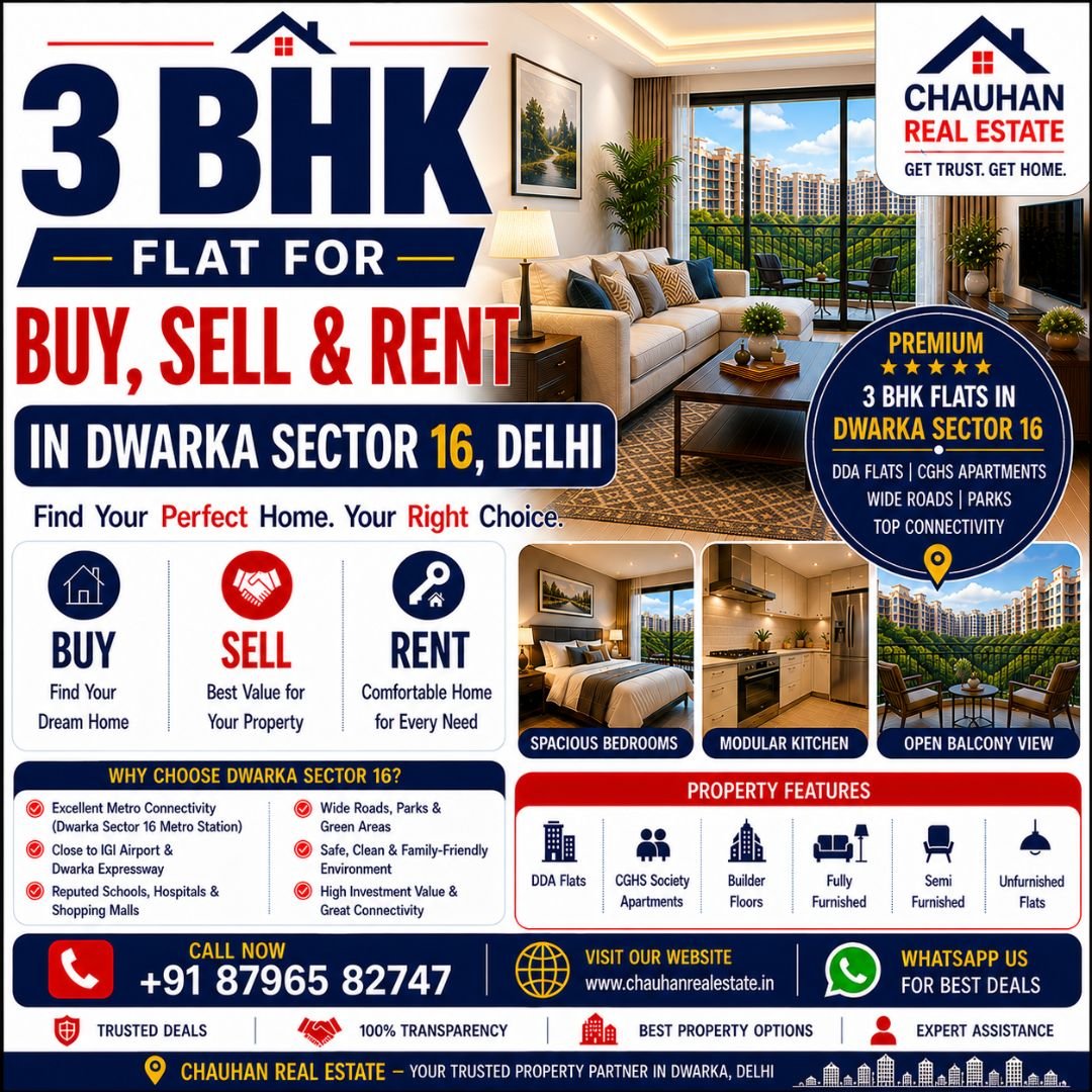 3 BHK Flat for Buy Sell & Rent in Dwarka Sector 16 Delhi