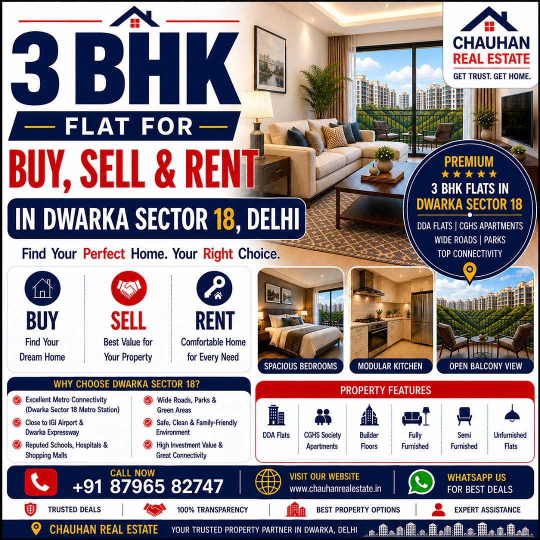 3 BHK Flat for Buy Sell & Rent in Dwarka Sector 18 Delhi