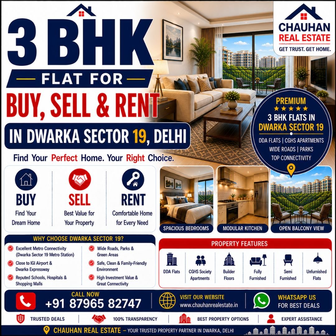 3 BHK Flat for Buy Sell & Rent in Dwarka Sector 19 Delhi