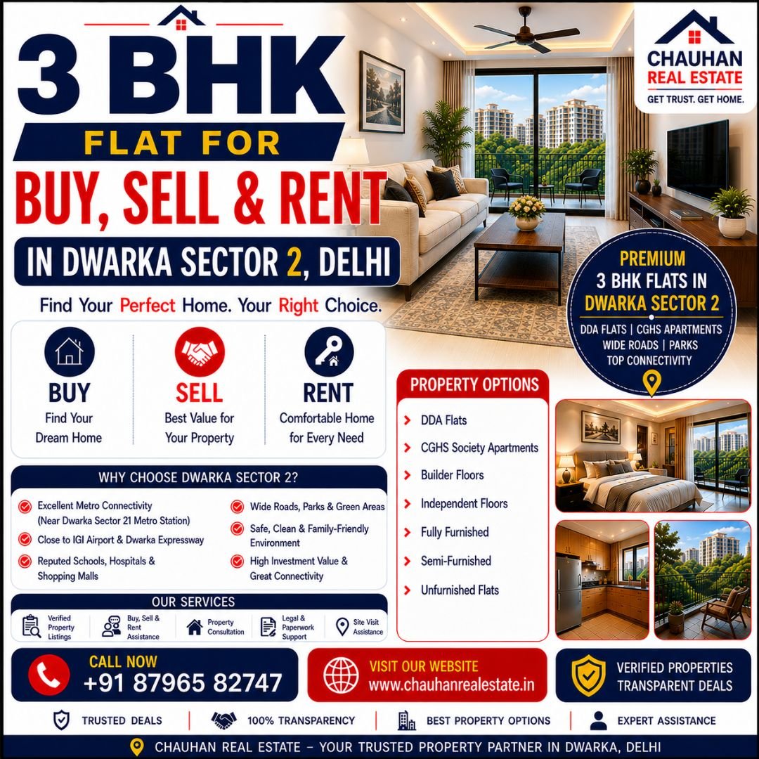 3 BHK Flat for Buy, Sell & Rent in Dwarka Sector 2 Delhi