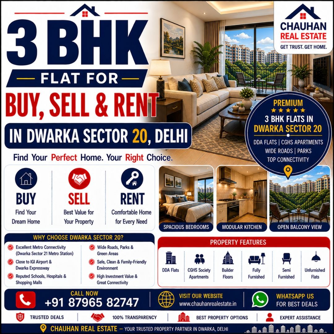 3 BHK Flat for Buy Sell & Rent in Dwarka Sector 20 Delhi