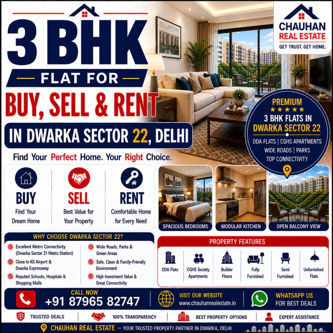 3 BHK Flat for Buy Sell & Rent in Dwarka Sector 22 Delhi