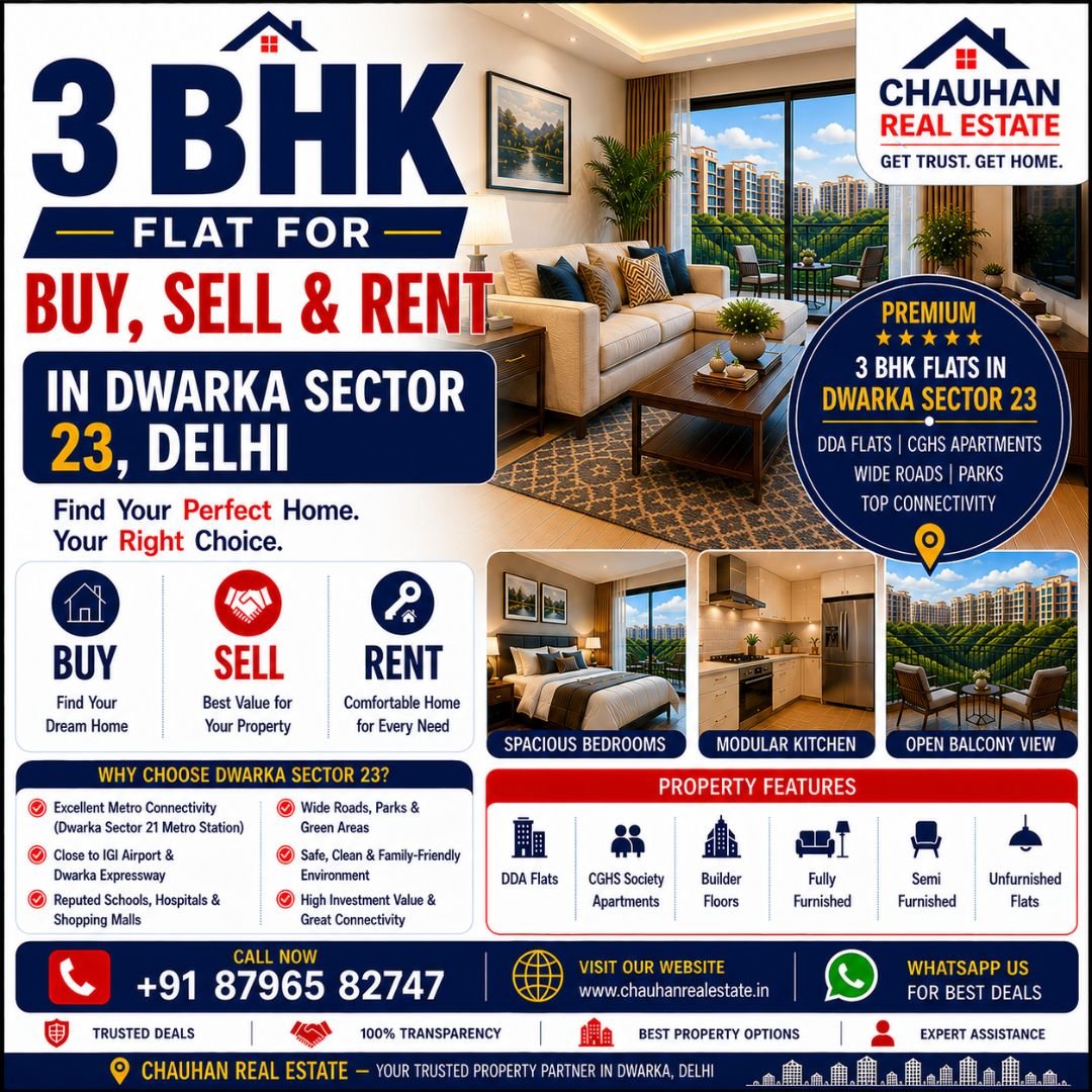 3 BHK Flat for Buy Sell & Rent in Dwarka Sector 23 Delhi