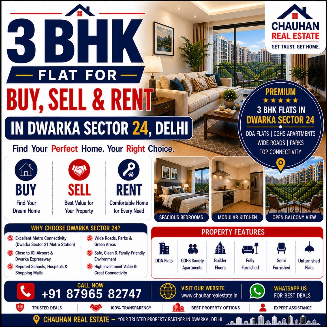 3 BHK Flat for Buy Sell & Rent in Dwarka Sector 24 Delhi