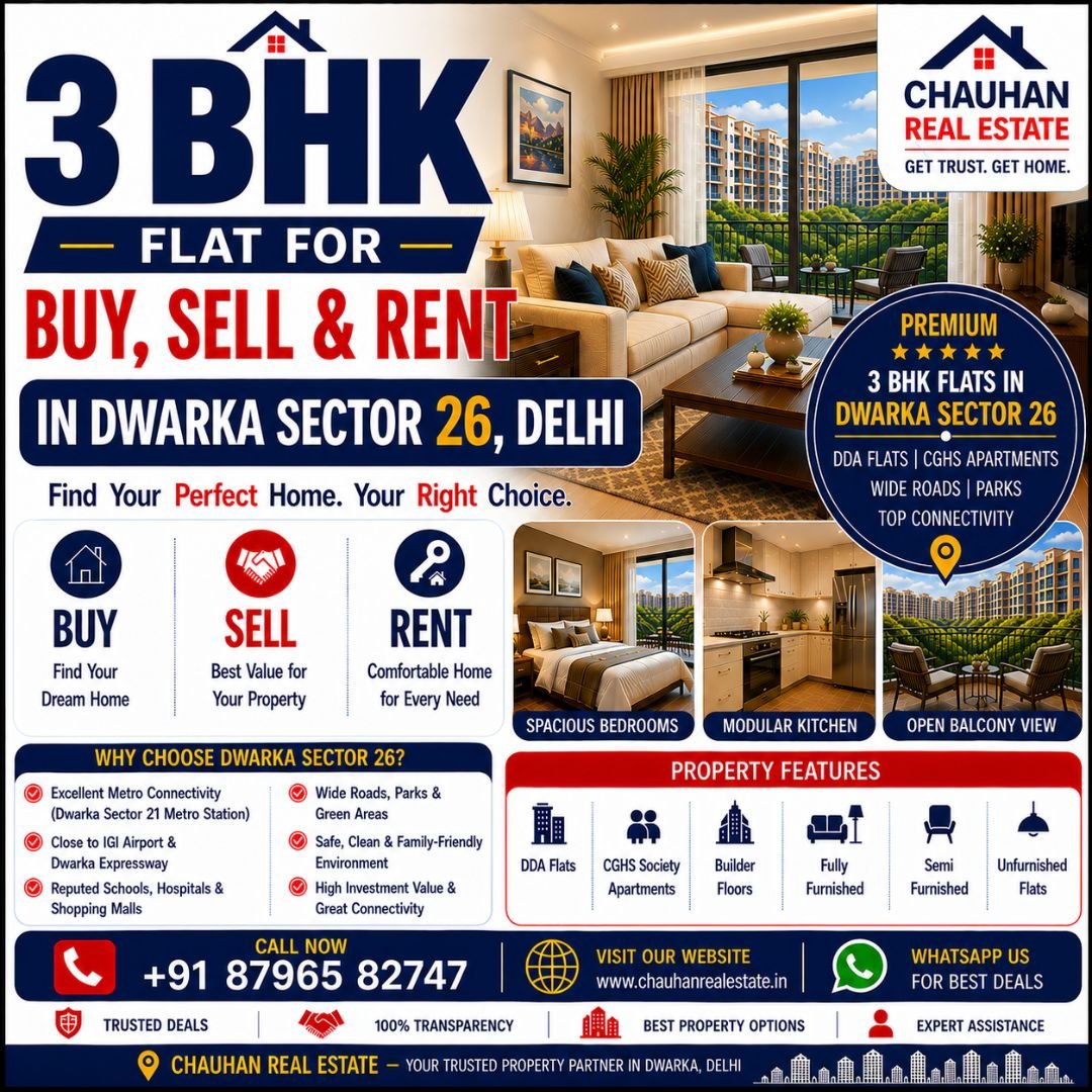 3 BHK Flat for Buy Sell & Rent in Dwarka Sector 26 Delhi
