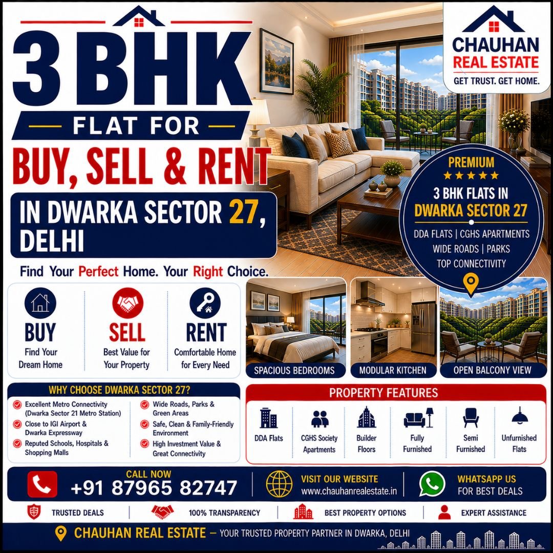 3 BHK Flat for Buy Sell & Rent in Dwarka Sector 27 Delhi