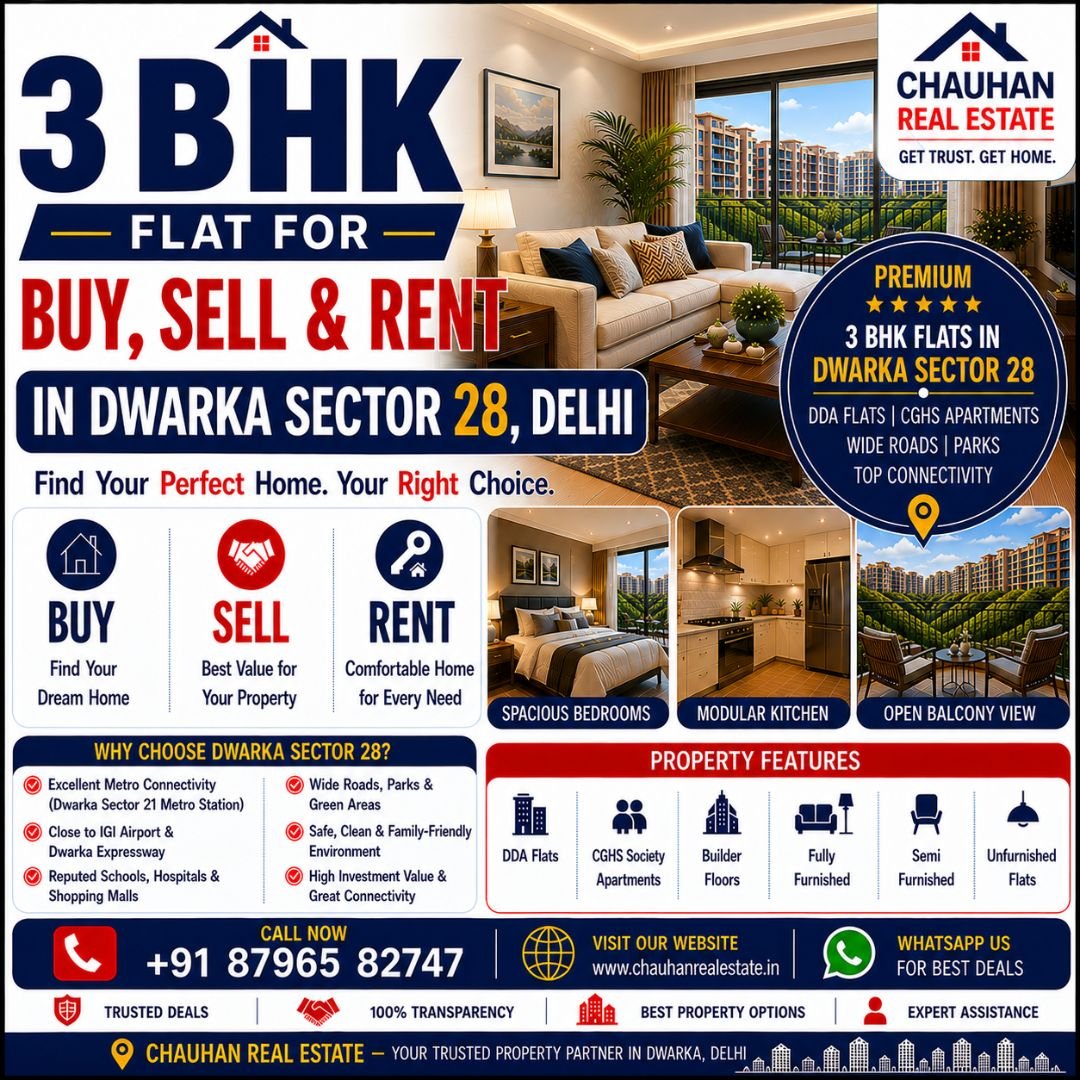 3 BHK Flat for Buy Sell & Rent in Dwarka Sector 28 Delhi