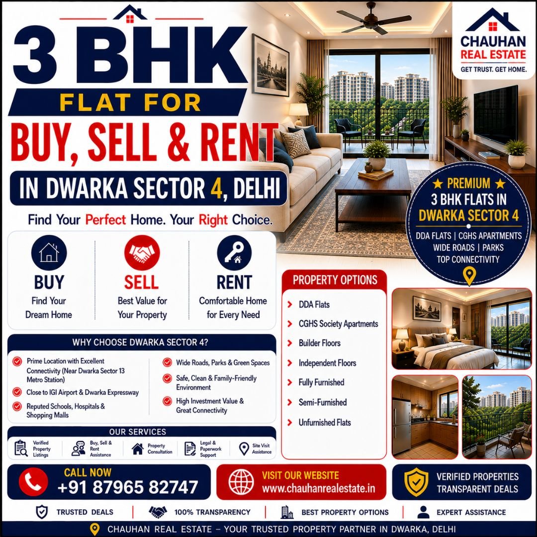 3 BHK Flat for Buy, Sell & Rent in Dwarka Sector 4 Delhi