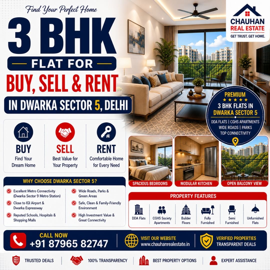 3 BHK Flat for Buy, Sell & Rent in Dwarka Sector 5 Delhi