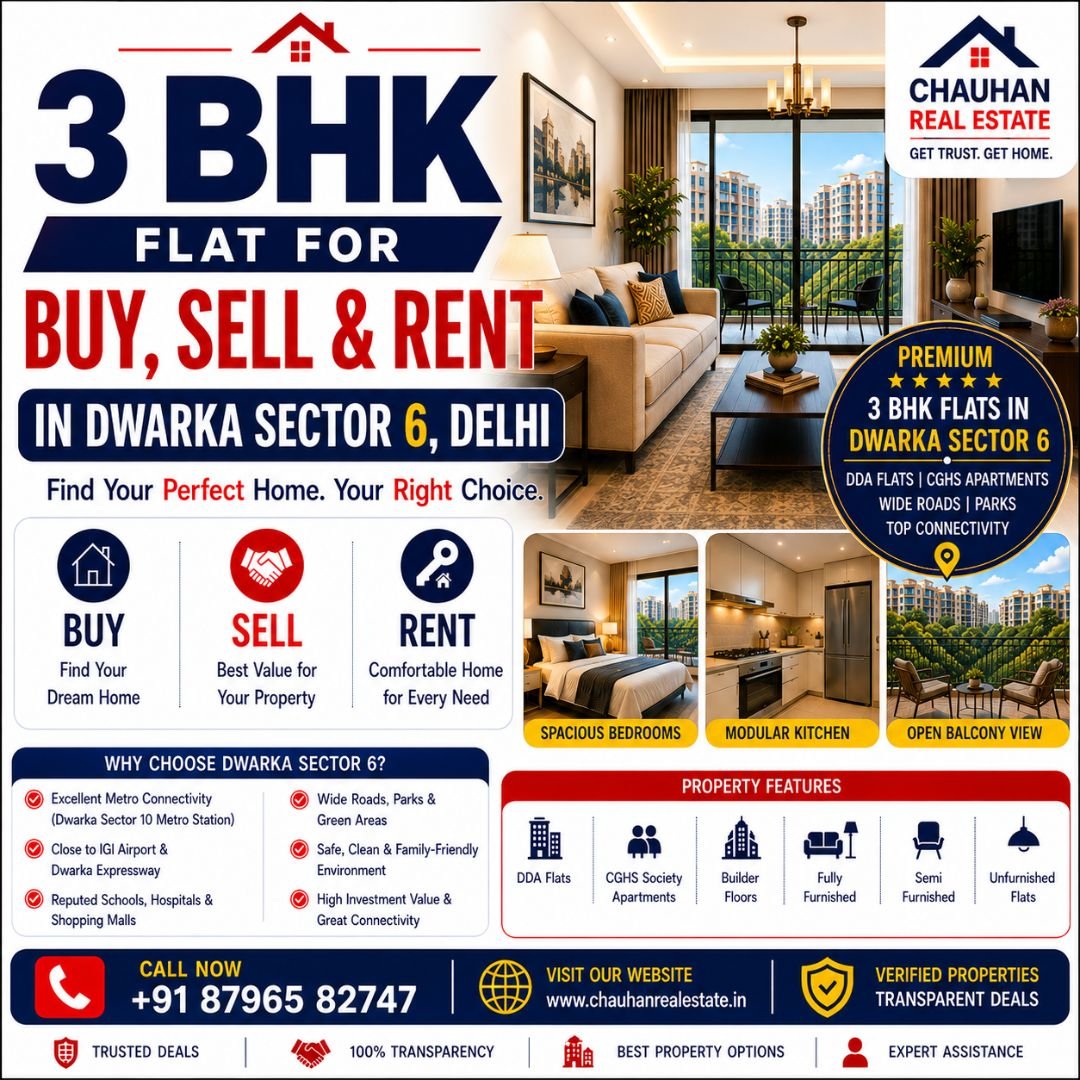 3 BHK Flat for Buy, Sell & Rent in Dwarka Sector 6 Delhi