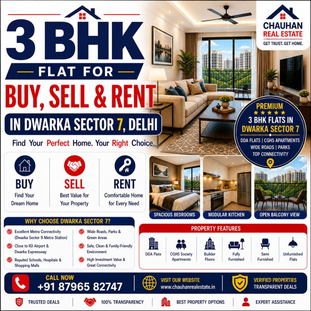 3 BHK Flat for Buy, Sell & Rent in Dwarka Sector 7 Delhi