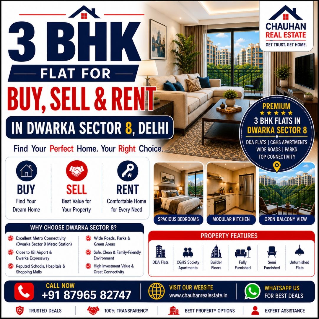 3 BHK Flat for Buy, Sell & Rent in Dwarka Sector 8 Delhi