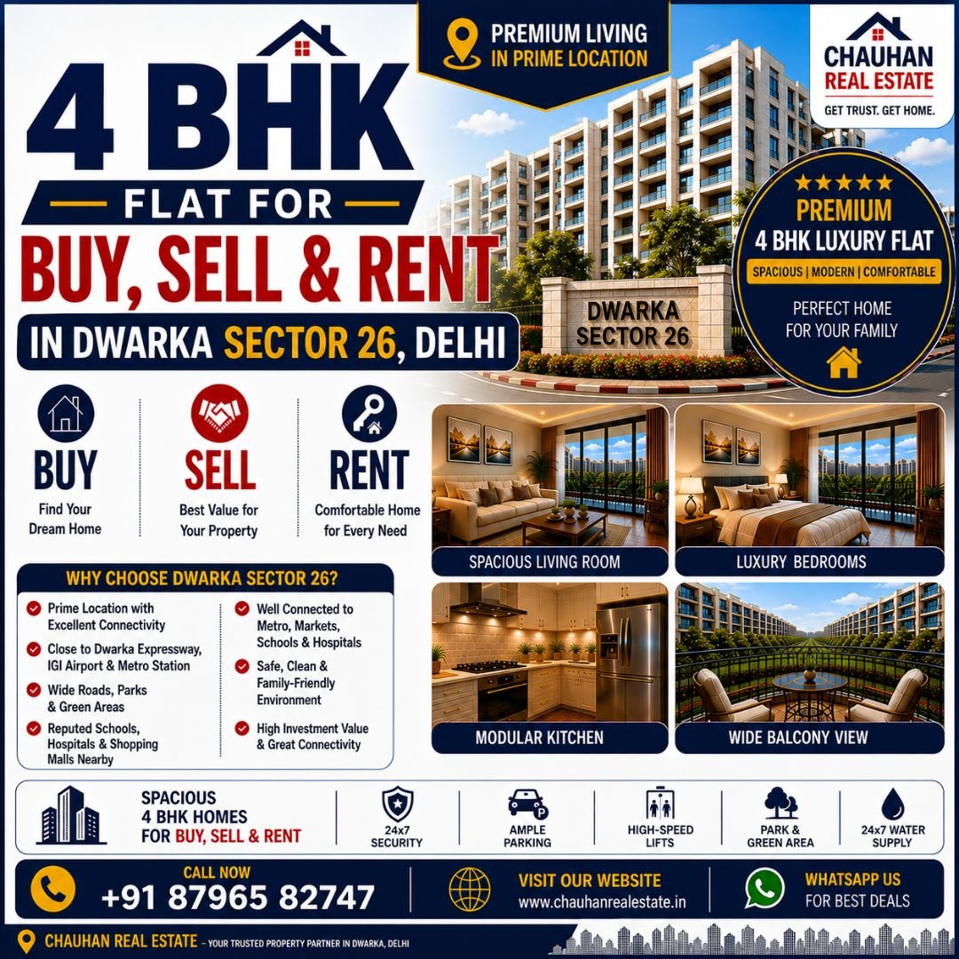 4 BHK Flat for Buy Sell & Rent in Dwarka Sector 26 Delhi