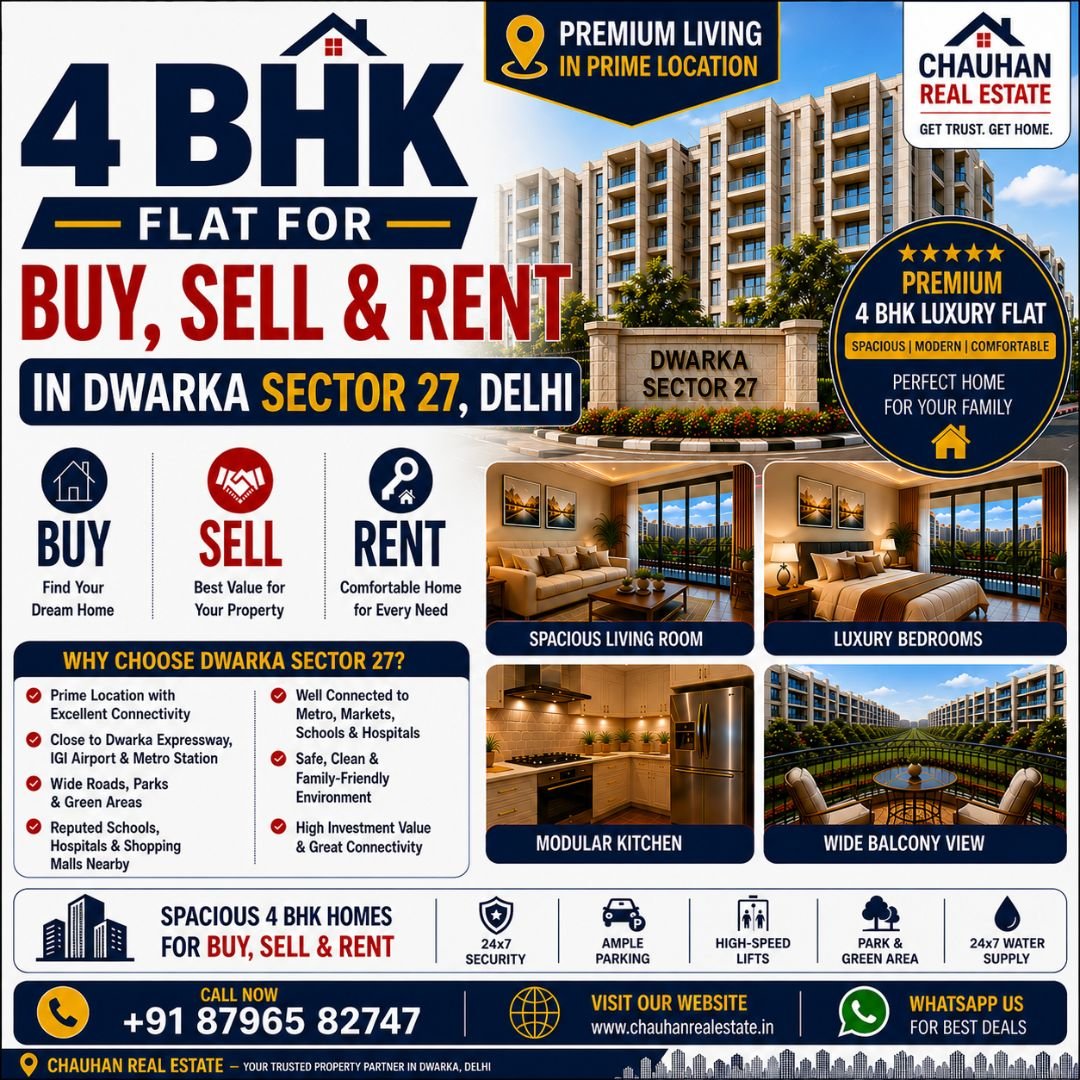 4 BHK Flat for Buy Sell & Rent in Dwarka Sector 27 Delhi