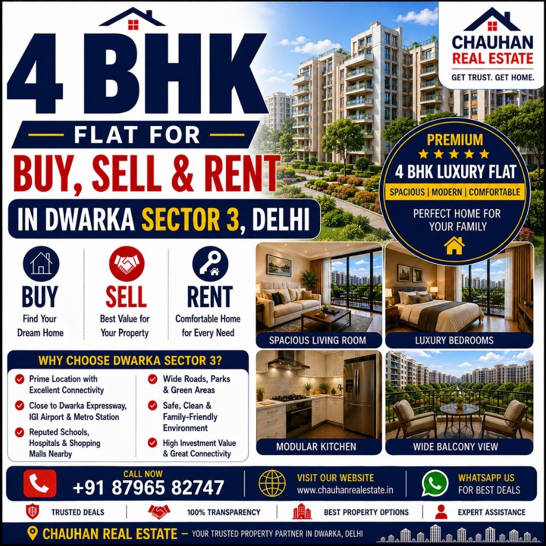 4 BHK Flat for Buy Sell & Rent in Dwarka Sector 3 Delhi